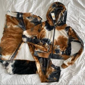 Tie Dye Velour Cropped Hoodie and Jogger Set